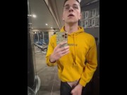 Preview 2 of Cute Twink Boy Cums in Public Gym