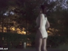 Jeny Smith tests her new suit. Flashing in public