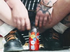 Peeing in a bottle, showing off my pussy