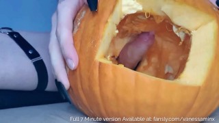 Cute Trans Egirl Fucks a Pumpkin for Halloween and Cums inside it