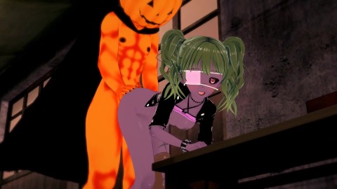 Zombie Girl with Halloween Pumpkin
