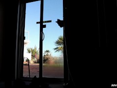 johnholmesjunior does solo show at airbnb for neighbours and guests watch him shoot huge cum load