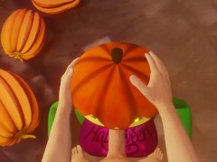 Halloween 2022 Porn Scary Sex Pumpkin girl blowjob for a white guy Deepthroat Night October 31st