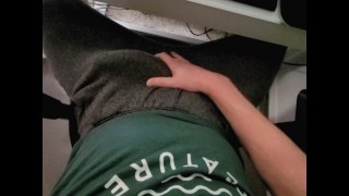 Playing with my big cock in grey sweatpants