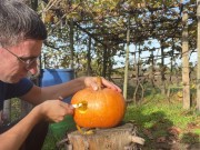 Preview 1 of DIY Pumpkin Fleshlight for Halloween Fucking and cumming in public