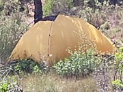 Preview 1 of The tourist heard loud moaning and caught couple fucking in the tent.
