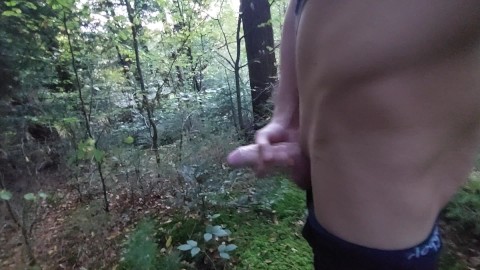 Cumshot naked in the forest