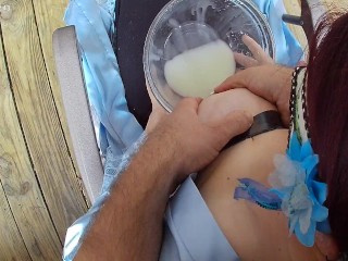 Hubby Whips and Milks my Taped up Tits