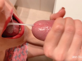 Zoveel Sperma! Jonge Blonde Krijgt Massieve Cumshot in Keel En Stikt Close-up CIM 4K Wetcherryblonde