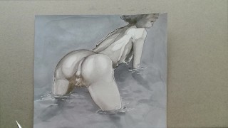 Bathing girl with spotlessly clean ass
