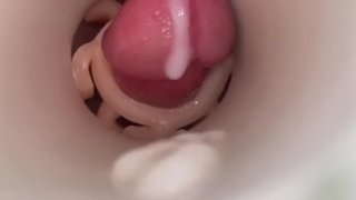 Fucking my Fleshlight with vibrating butt plug makes my CUM SO HARD