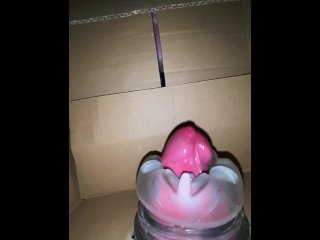 Huge slow-motion cumshot from inside a box