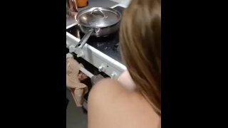 Fucking my swedish roommate while she is cutting tofu