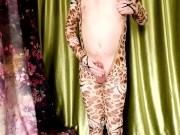 Preview 1 of [EroNekoKun] - Cute Boy in Leopard Body Suit cum with Moaning