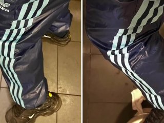 Public toilet wank in adidas calsurf trackies
