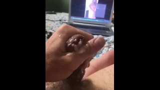 Masturbate on pussy of my wife! Huge cum shot