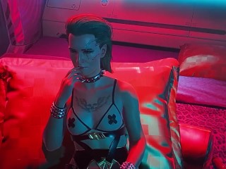 Лесбиянка с большими сиськами CyberPunk 2077 трахает Мередит Стаут!