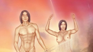 投降 - 关于男性和女性裸体的科幻插图