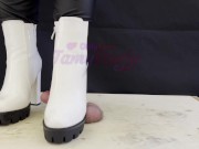 Preview 4 of Crushing and Trampling Slave's Cock in White Dangerous Heeled Boots - CBT