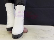 Preview 5 of Crushing and Trampling Slave's Cock in White Dangerous Heeled Boots - CBT
