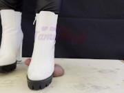 Preview 6 of Crushing and Trampling Slave's Cock in White Dangerous Heeled Boots - CBT