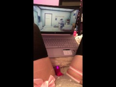 tiktok girl uses toy while watching hentai