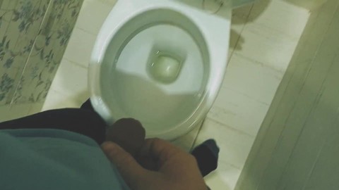Teen boy pissing in toilet at home / Andris
