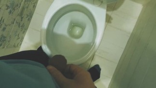 Teen boy pissing in toilet at home / Andris