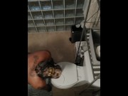 Preview 2 of Hot Latino Sucking Huge Dildo On The Toilet
