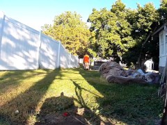 Out moen the grass with my short shorts on!!