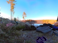 Sex on a reindeer skin next to a forest lake - RosenlundX - VR 360 - 5,7k 30fps