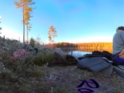 Preview 5 of Sex on a reindeer skin next to a forest lake - RosenlundX - VR 360 - 5,7k 30fps