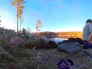Preview 6 of Sex on a reindeer skin next to a forest lake - RosenlundX - VR 360 - 5,7k 30fps