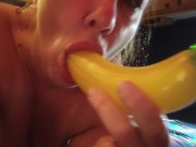 Preview 2 of Honey? I'm still hungry! Insatiable after sucking toy banana and cummin on bubble wand toy