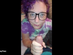 MILF works huge cumshot out of my cock all over her face and glasses