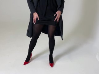 Before Night OutWith Girls, Black Sating Pantyhose &Red High Heels #28