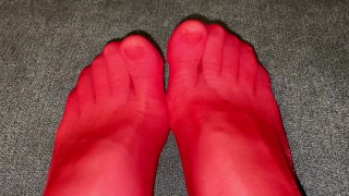 Super glanzende Red kousen - Kom dichter bij mijn voeten! 4K