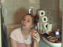 Video Smoking and drinking coffee in the morning, in the toilet