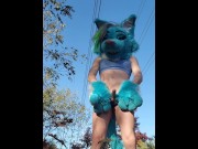 Preview 3 of Wolf Fursuiter pisses on public hiking trail