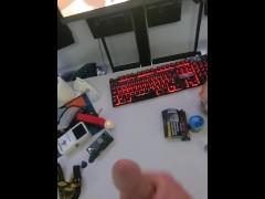 My First Video - Big Cum shot on to Leather Chair 