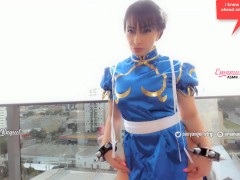 Video PUBLIC Chun Li from street fighter cosplay sexy girl JOI JERK OFF INSTRUCTIONS cum countdown