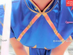 PUBLIC Chun Li from street fighter cosplay sexy girl JOI JERK OFF INSTRUCTIONS cum countdown