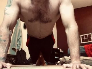 sweat pants, big cock, solo male, workout