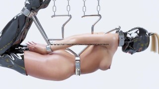 Garota contida pendurada a caminho de sua cela Animação 3D BDSM