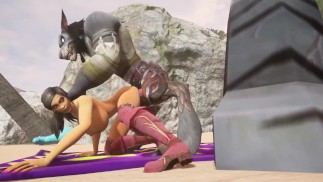 Sex mit einem Werwolf am Strand | Warcraft Porno-Parodie