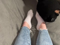 Video Slave made to lick and sniff goddess feet and got cum kicked out of his balls