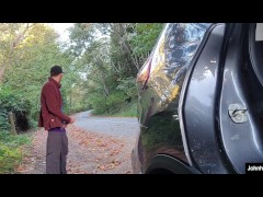 johnholmesjunior does a super real risky solo show on side of busy road with huge cum load
