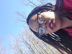 Outside on all four peeing my panties as I show you my hair vagina slurp my pee up and spit it on u