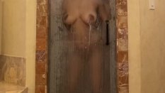 Tits pressed on Glass