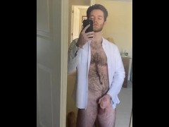Daddy dirty talks while moaning and jerking his big hairy cock